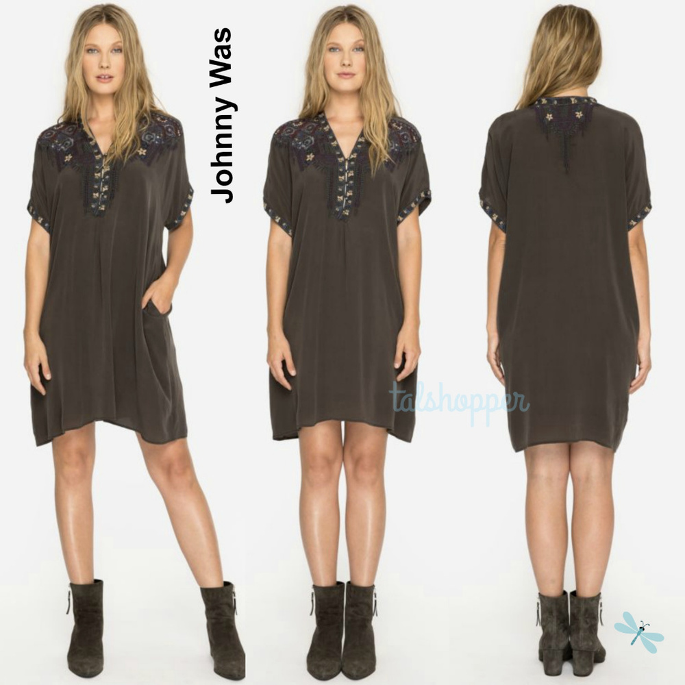 JOHNNY WAS BIYA Wishmor Embroider Silk Tunic Dress